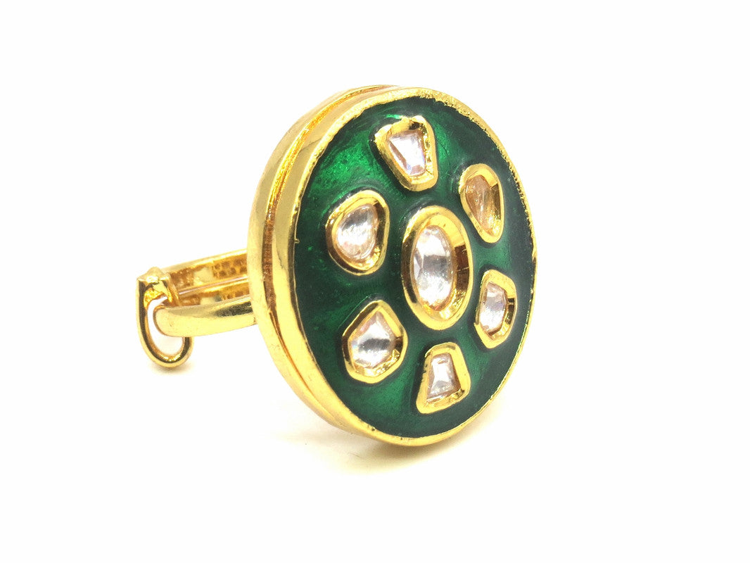 Jewelshingar Jewellery Fine Kundan Adjustable Green Ring ( 53787ACR )