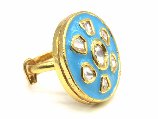 Jewelshingar Jewellery Fine Kundan Adjustable Firozi Ring ( 53790ACR )