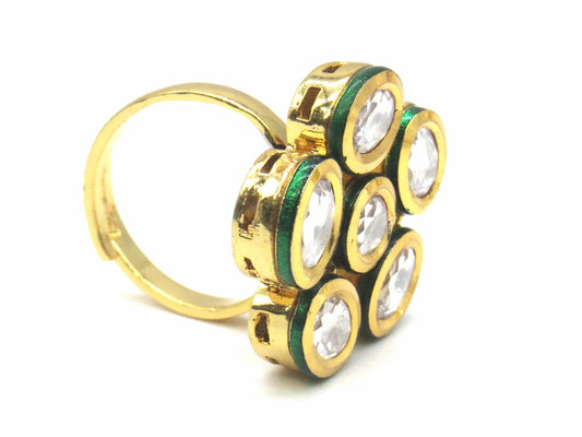 Jewelshingar Jewellery Fine Kundan Adjustable Gold Ring ( 53793ACR )