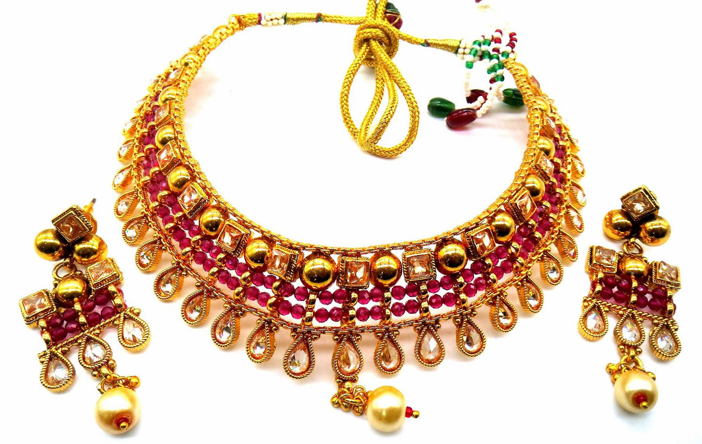 Jewelshingar Jewellery Gold Plated Antique Polki Choker Necklace With Earrings For Women ( 54203ATS )