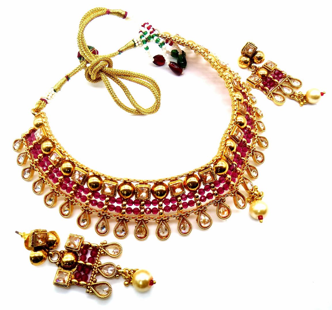 Jewelshingar Jewellery Gold Plated Antique Polki Choker Necklace With Earrings For Women ( 54203ATS )