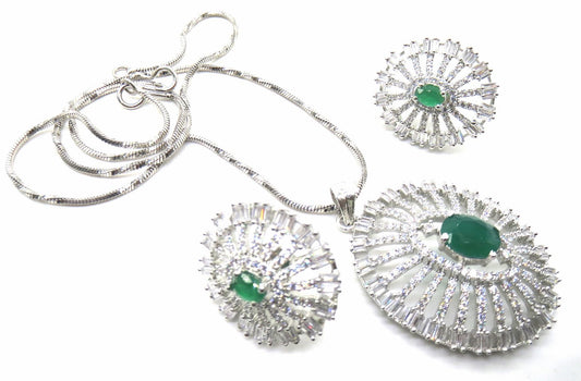 Jewelshingar Jewellery Green Colour Pendant Set For Women ( 54426PSD )