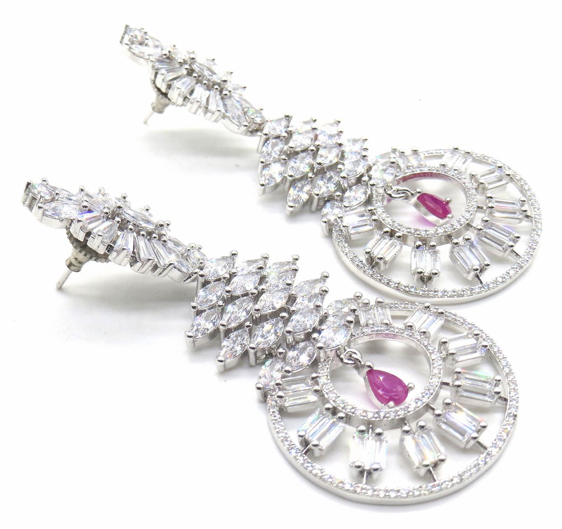 Jewelshingar Jewellery American Diamond PlatedSilver Colour Stud Earrings For Women ( 54943EAD )