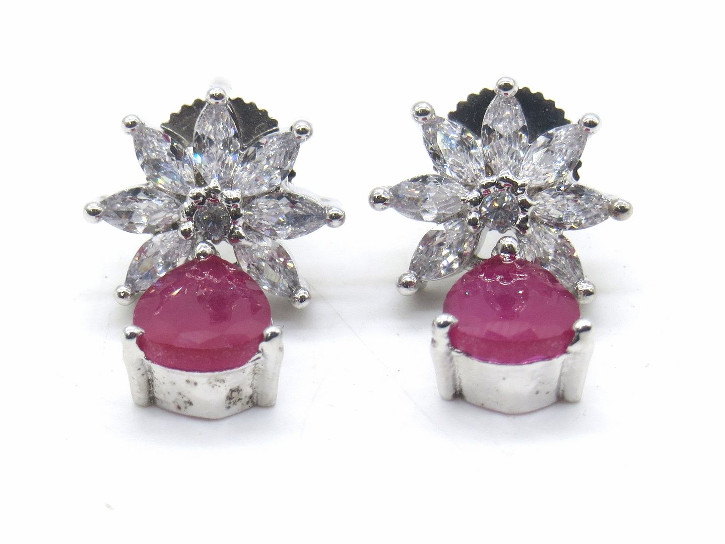 Jewelshingar Jewellery American Diamond PlatedSilver Colour Stud Earrings For Women ( 55108GJT )