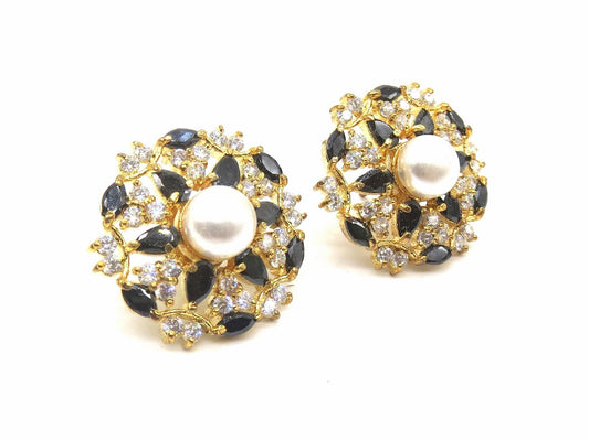 Jewelshingar Jewellery American Diamond PlatedGold Colour Stud Earrings For Women ( 55471GJT )