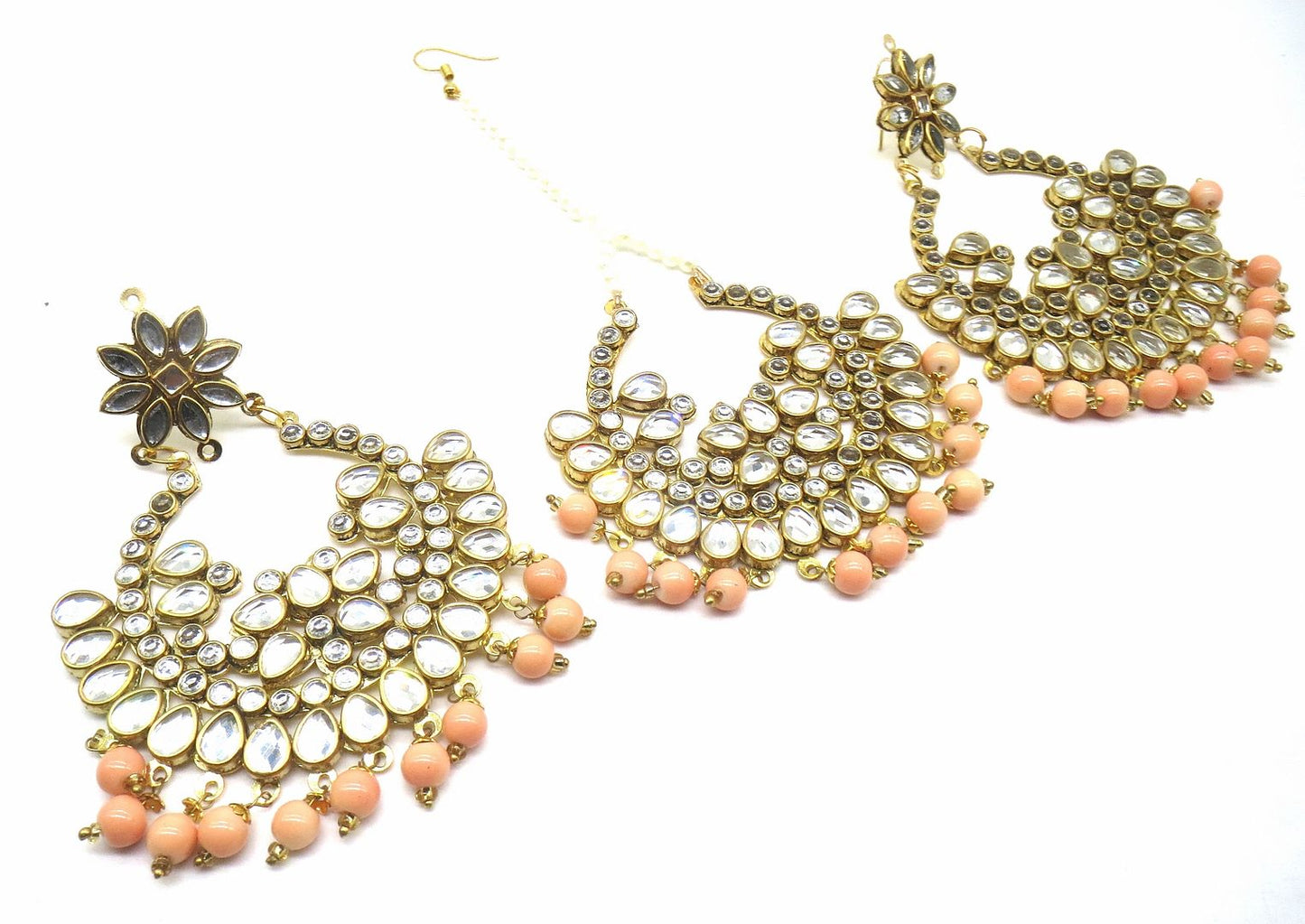 Jewelshingar Jewellery Peach Colour Maangtikka Earring For Women ( 55809MES )