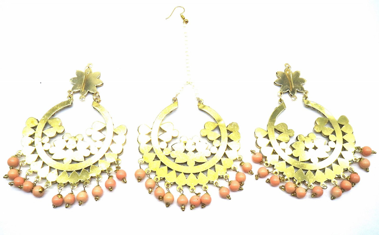 Jewelshingar Jewellery Peach Colour Maangtikka Earring For Women ( 55809MES )