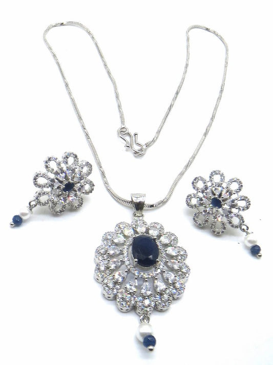 Jewelshingar Jewellery Blue Colour Pendant Set For Women ( 56165PSD )