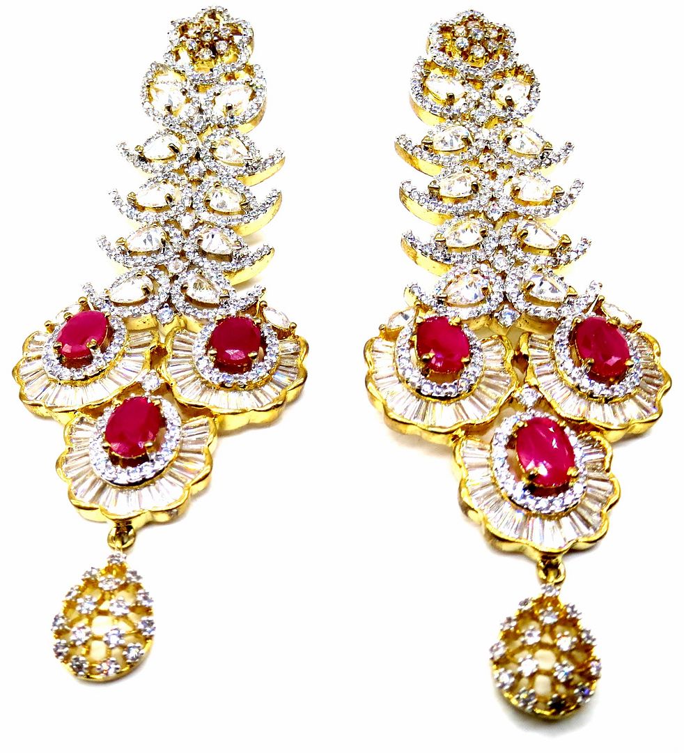 Jewelshingar Jewellery Gold Silver Plated Red Colour Earrings For Women ( 56187EAD )