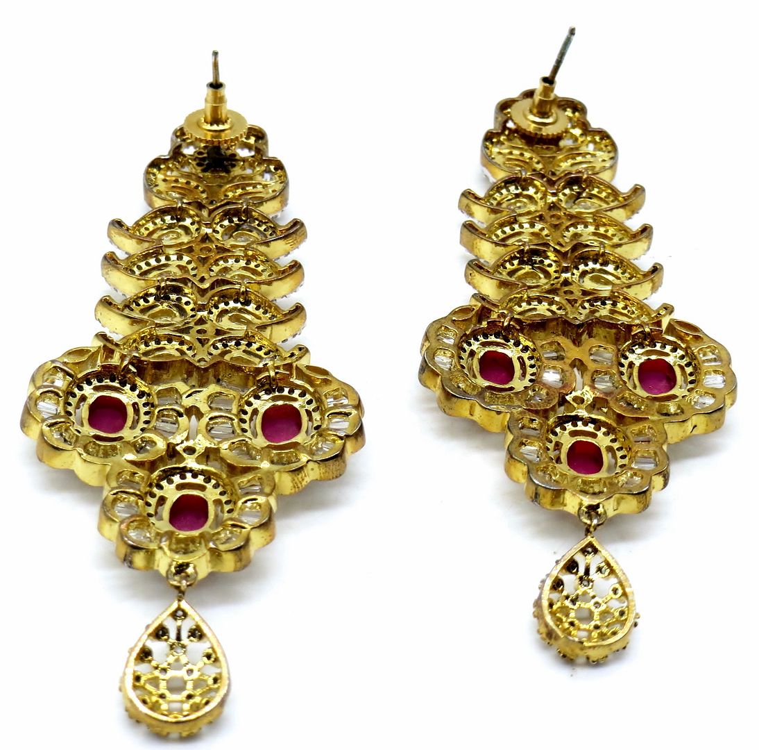 Jewelshingar Jewellery Gold Silver Plated Red Colour Earrings For Women ( 56187EAD )