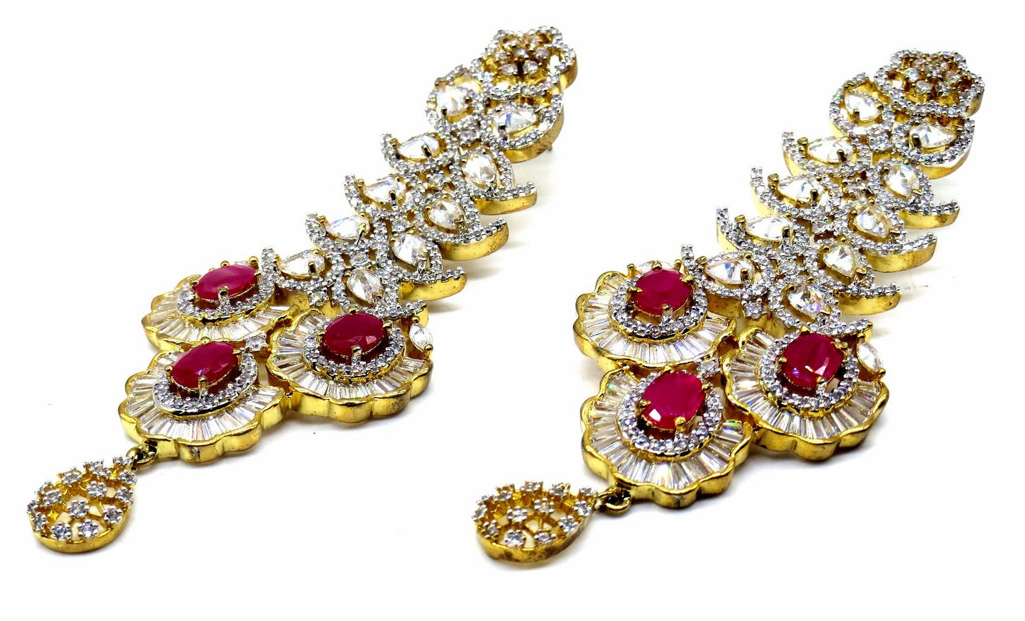 Jewelshingar Jewellery Gold Silver Plated Red Colour Earrings For Women ( 56187EAD )