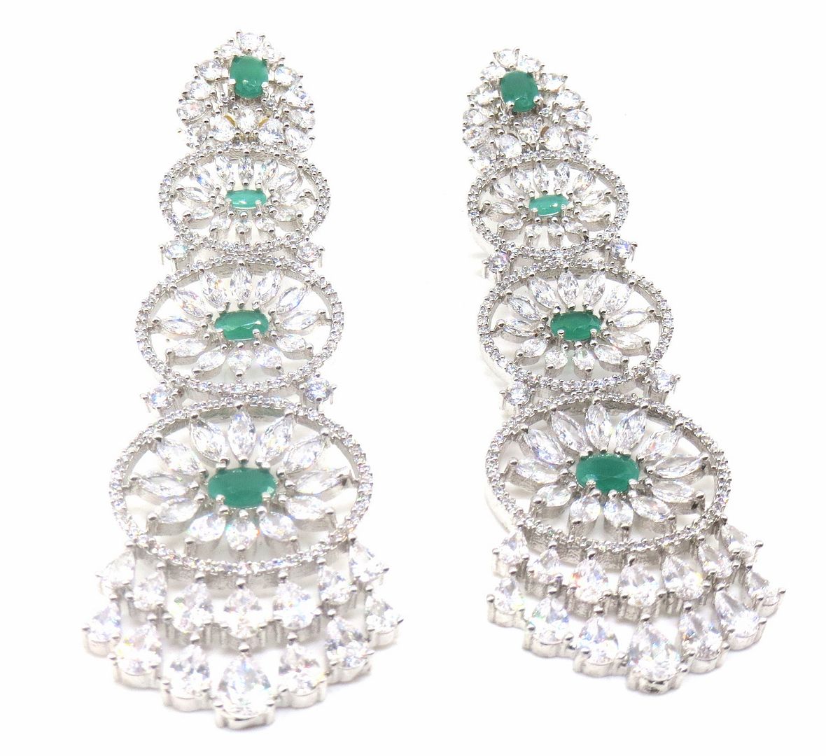 Jewelshingar Jewellery Rhodium Plated Green Colour Earrings For Women ( 56399EAD )