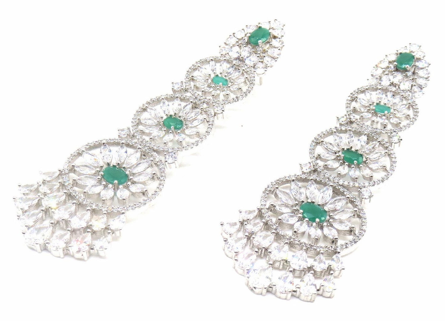 Jewelshingar Jewellery Rhodium Plated Green Colour Earrings For Women ( 56399EAD )