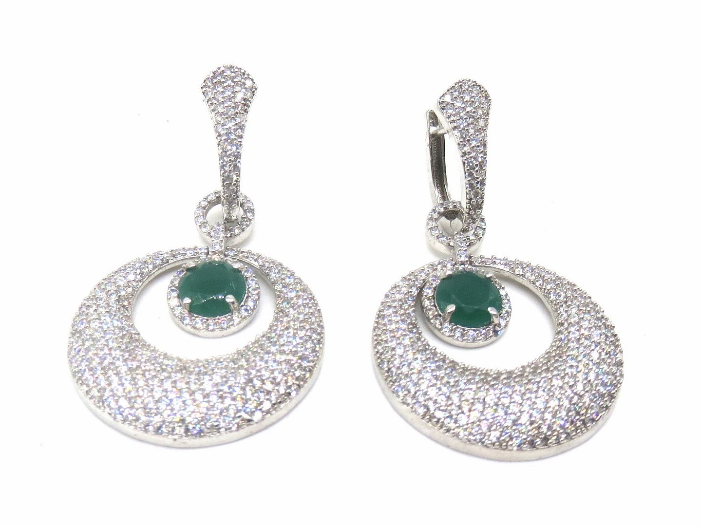 Jewelshingar Jewellery Rhodium Plated Green Colour Earrings For Women ( 56411EAB )