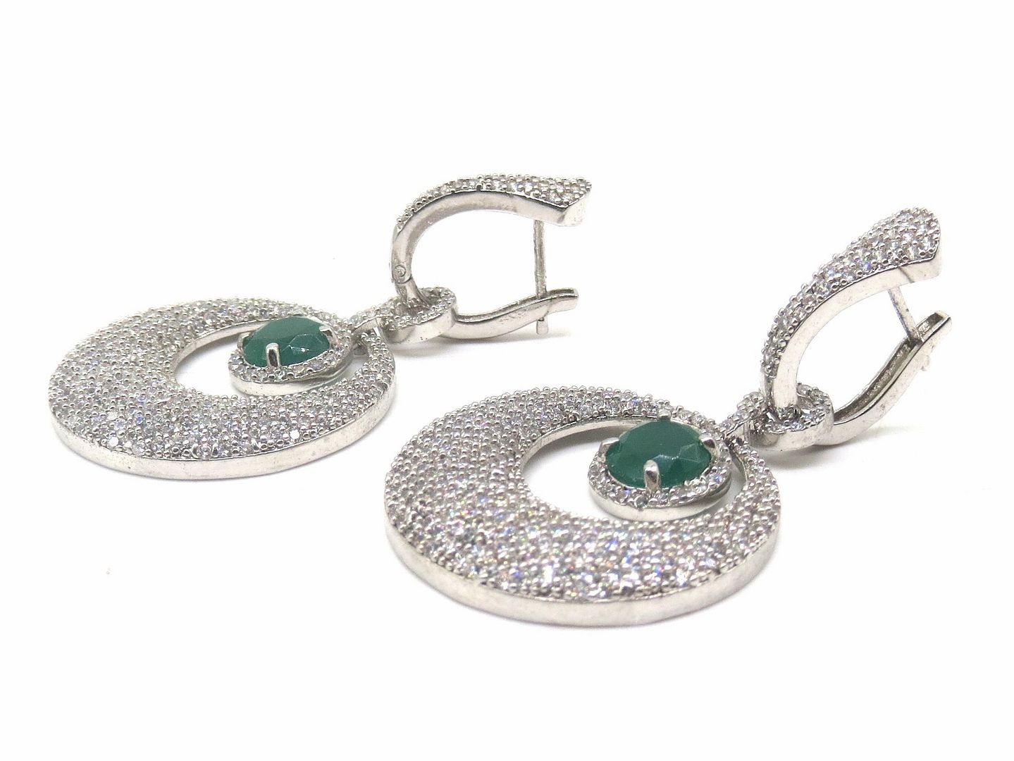 Jewelshingar Jewellery Rhodium Plated Green Colour Earrings For Women ( 56411EAB )