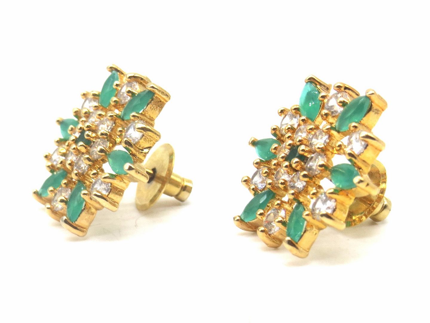 Jewelshingar Jewellery Gold Silver Plated Green Colour Earrings For Women ( 56431GJT )