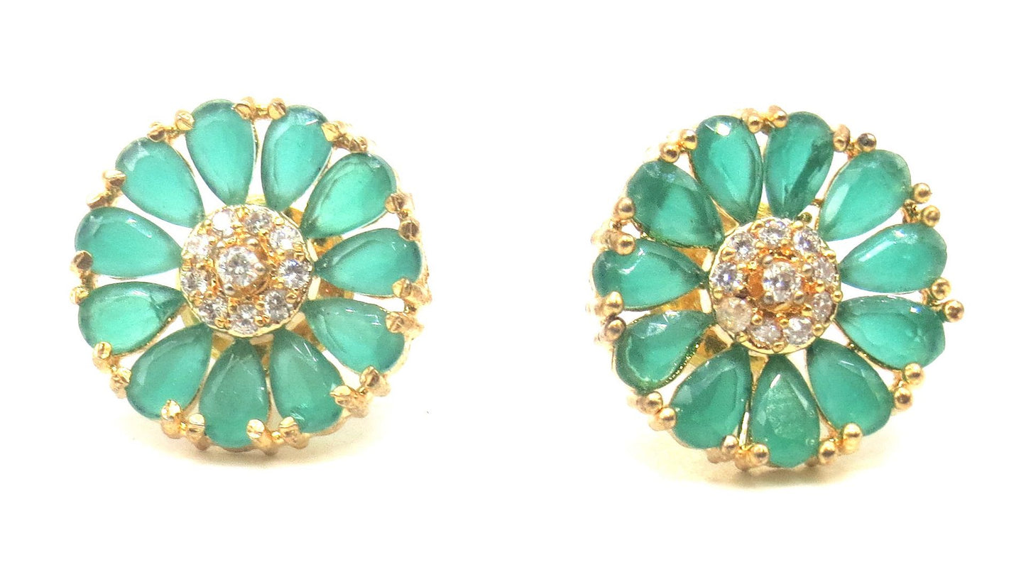 Jewelshingar Jewellery Gold Silver Plated Green Colour Earrings For Women ( 56487GJT )