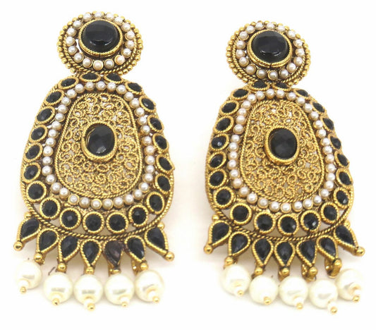 Jewelshingar Jewellery Gold Plated Black Colour Earrings For Women ( 57053PED )