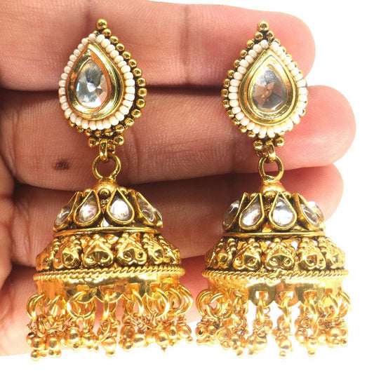 Jewelshingar Jewellery Gold Plated Clear Colour Earrings For Women ( 57087PEJ )