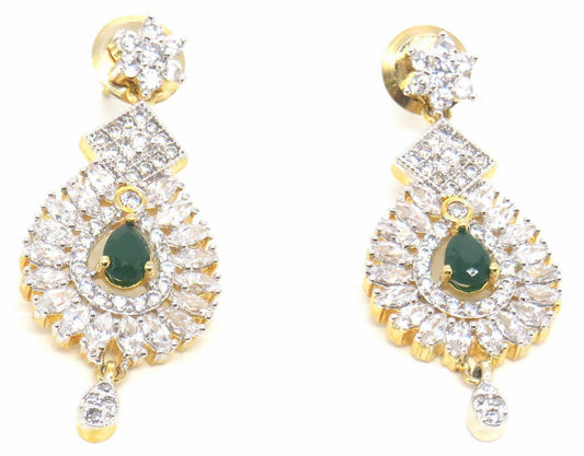 Jewelshingar Jewellery Silver Gold Plated Green Colour Earrings For Women ( 57125EAD )