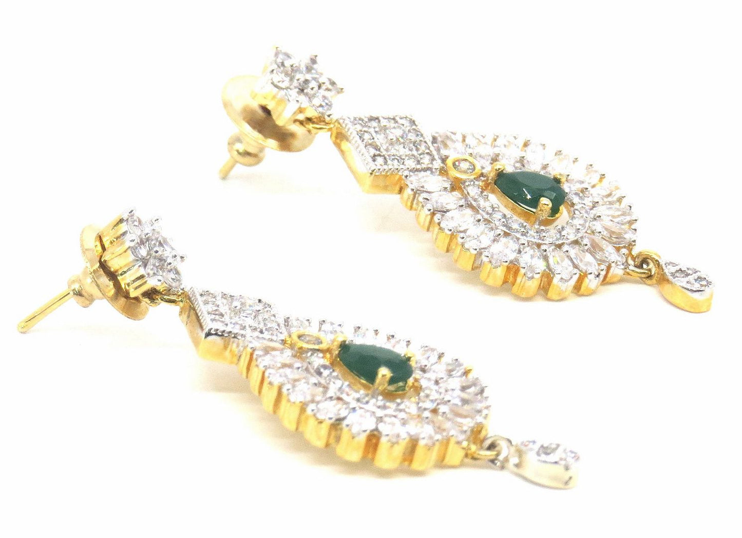 Jewelshingar Jewellery Silver Gold Plated Green Colour Earrings For Women ( 57125EAD )