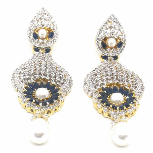 Jewelshingar Jewellery Silver Gold Plated Blue Colour Earrings For Women ( 57138EAD )