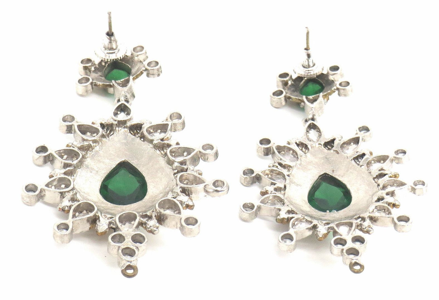 Jewelshingar Jewellery Silver Plated Green Colour Earrings For Women ( 57172EAD )