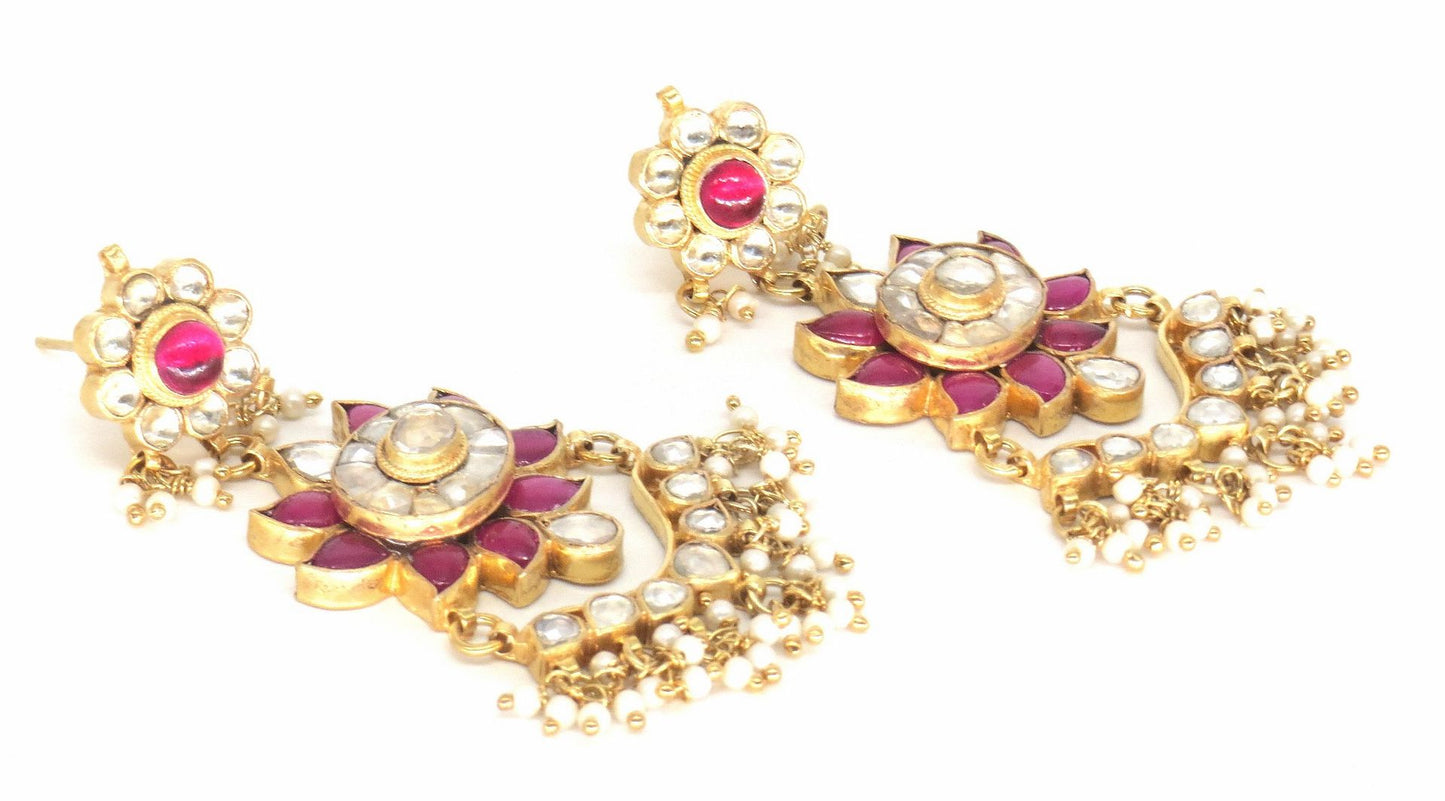 Jewelshingar Jewellery Gold Plated Pink Colour Earrings For Women ( 57345PKD )