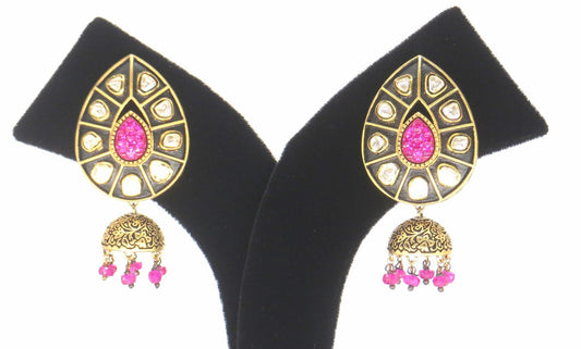 Jewelshingar Jewellery Gold Plated Pink Colour Earrings For Women ( 57349DCJ )