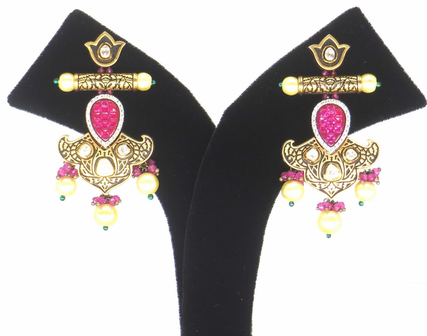 Jewelshingar Jewellery Gold Plated Pink Colour Earrings For Women ( 57353DCE )