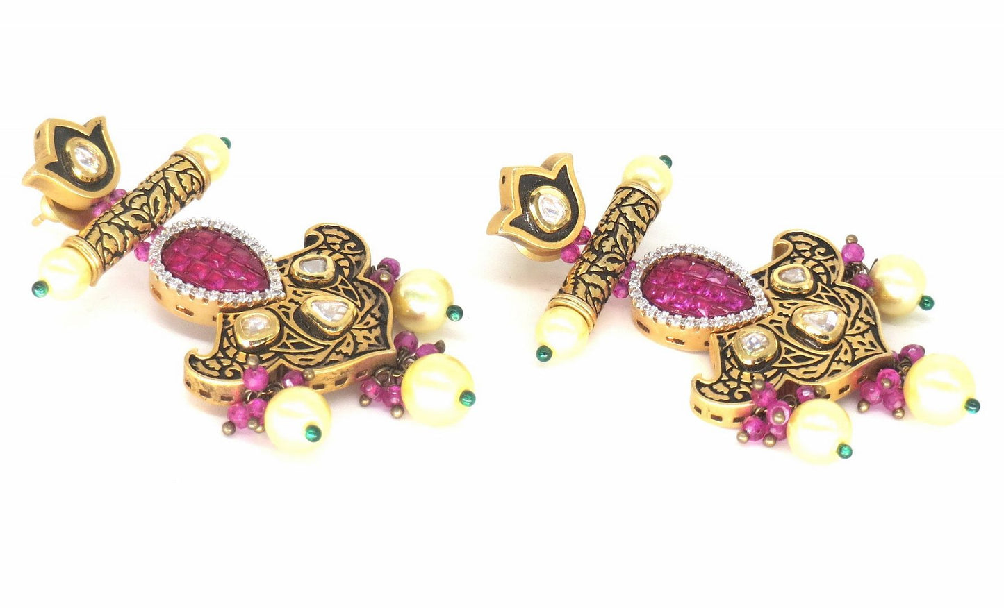 Jewelshingar Jewellery Gold Plated Pink Colour Earrings For Women ( 57353DCE )