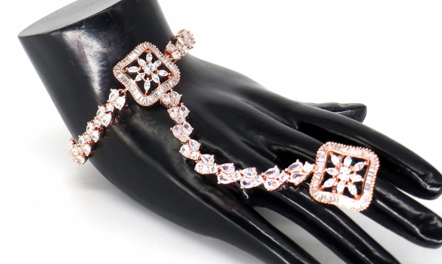 Jewelshingar Jewellery Rose Gold Plated Hathphool For Women ( 57944CBH )