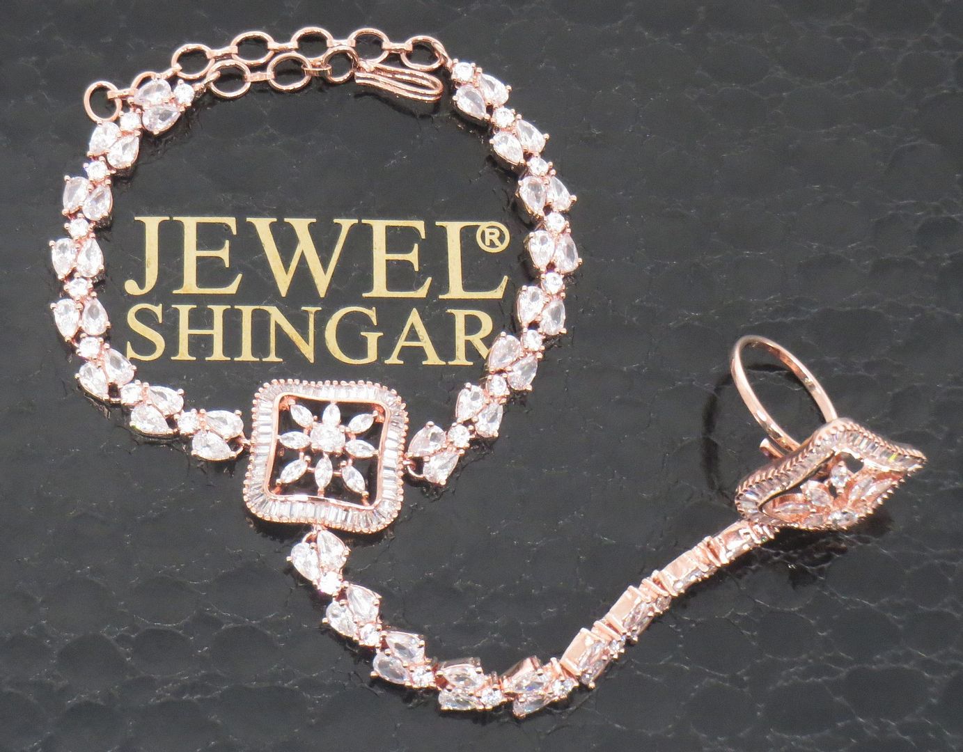 Jewelshingar Jewellery Rose Gold Plated Hathphool For Women ( 57944CBH )