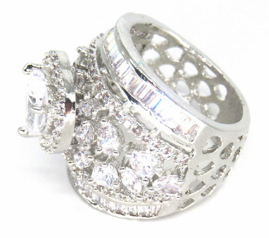 Jewelshingar Jewellery American Diamond Clear Colour Size 13 Silver Plated Ring For Girls ( 58557RIN )