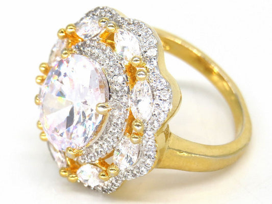 Jewelshingar Jewellery American Diamond Clear Colour Size 14 Gold Plated Ring For Girls ( 58612RIN )