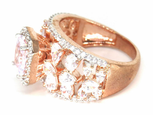 Jewelshingar Jewellery American Diamond Clear Colour Size 18 Rose Gold Plated Ring For Girls ( 58647RIN )