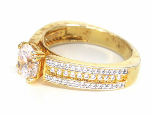 Jewelshingar Jewellery American Diamond Clear Colour Size 16 Gold Plated Ring For Girls ( 58693RIN )