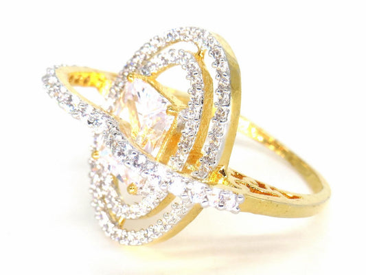 Jewelshingar Jewellery American Diamond Clear Colour Size 19 Gold Plated Ring For Girls ( 58716RIN )