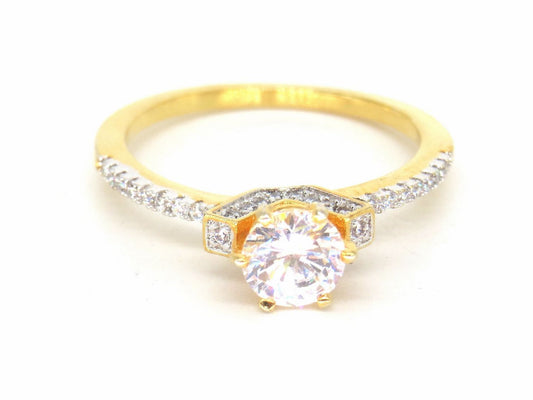 Jewelshingar Jewellery American Diamond Clear Colour Size 15 Gold Plated Ring For Girls ( 58751RIN )