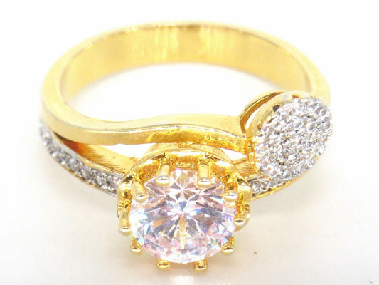 Jewelshingar Jewellery American Diamond Clear Colour Size 12 Gold Plated Ring For Girls ( 58773RIN )