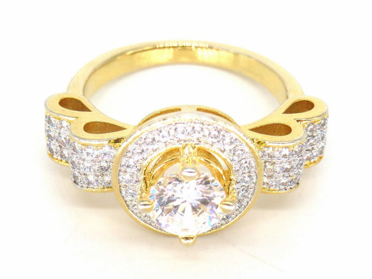 Jewelshingar Jewellery American Diamond Clear Colour Size 13 Gold Plated Ring For Girls ( 58780RIN )