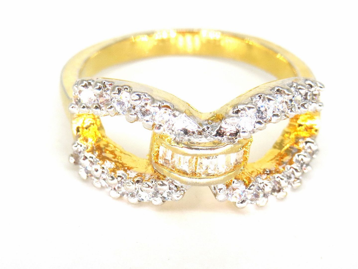 Jewelshingar Jewellery American Diamond Clear Colour Size 14 Gold Plated Ring For Girls ( 58797RIN )