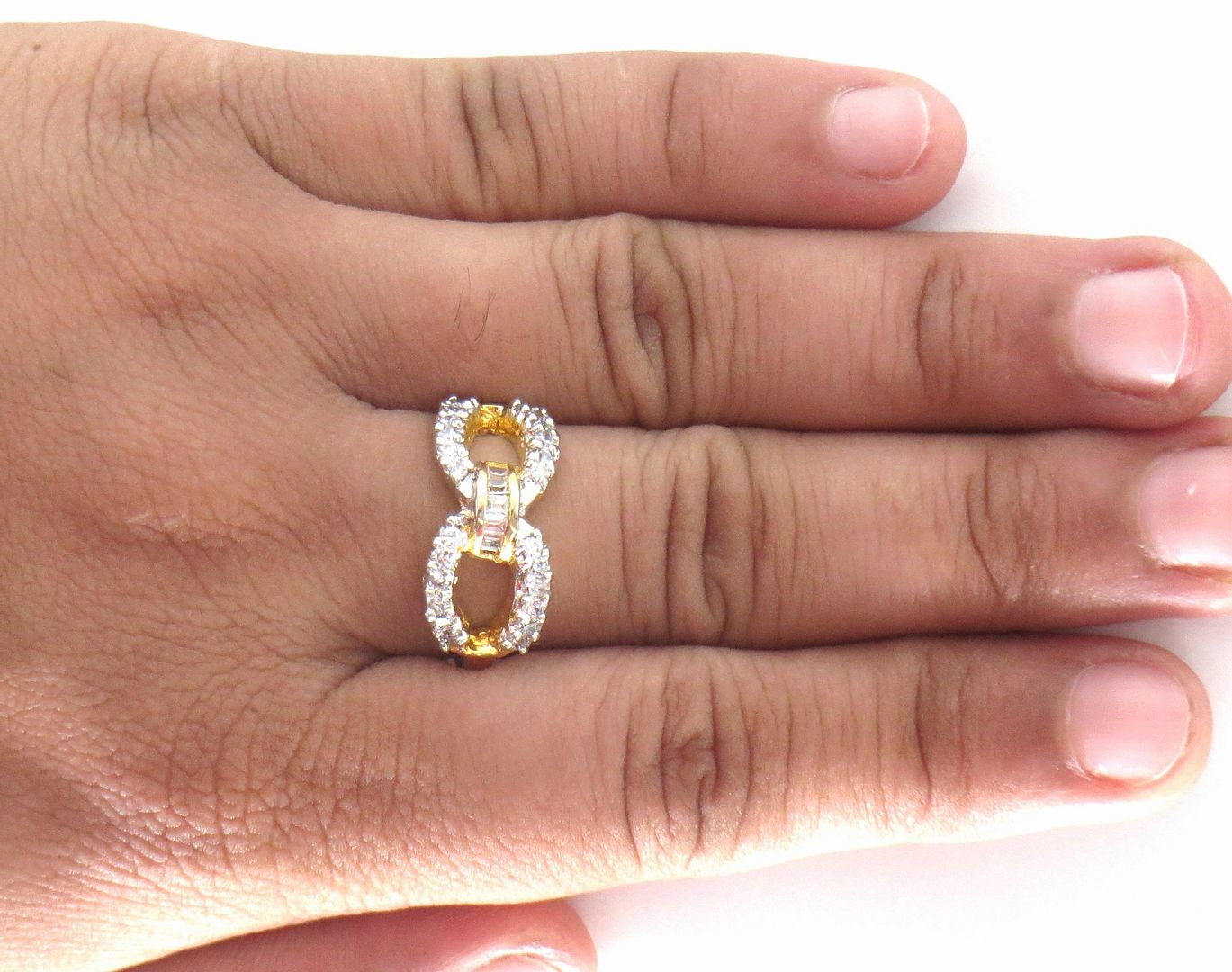 Jewelshingar Jewellery American Diamond Clear Colour Size 14 Gold Plated Ring For Girls ( 58797RIN )