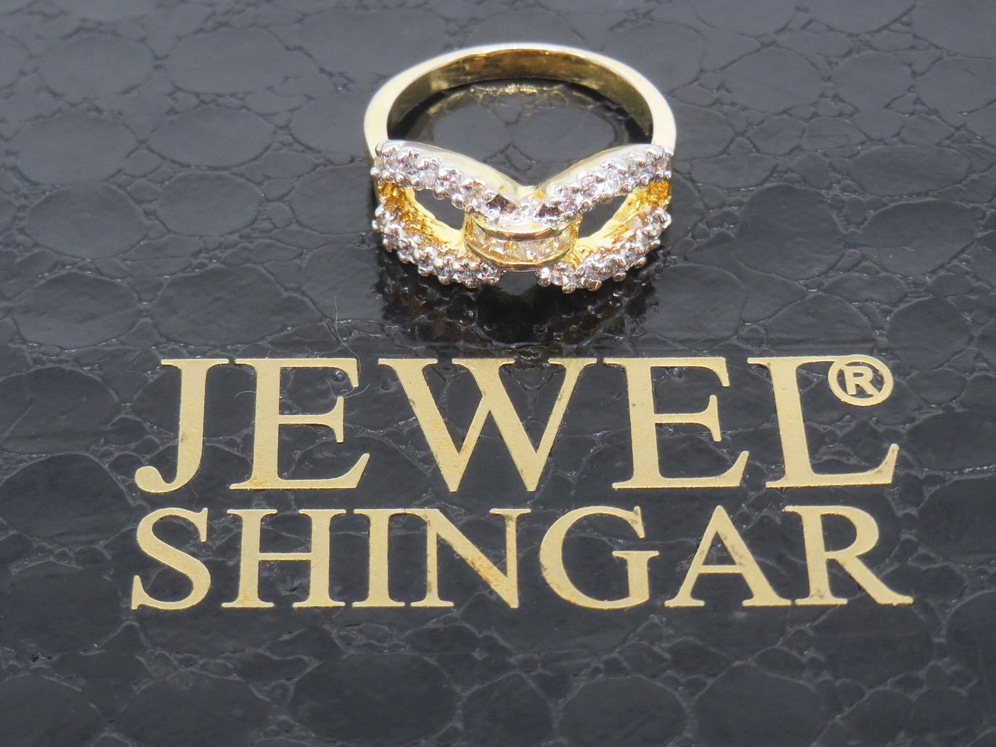 Jewelshingar Jewellery American Diamond Clear Colour Size 14 Gold Plated Ring For Girls ( 58797RIN )