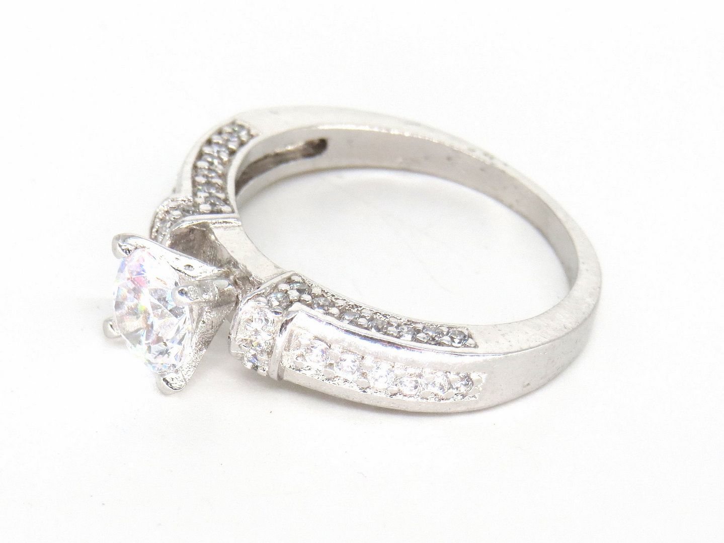Jewelshingar Jewellery American Diamond Clear Colour Size 14 Silver Plated Ring For Girls ( 58888RIN )
