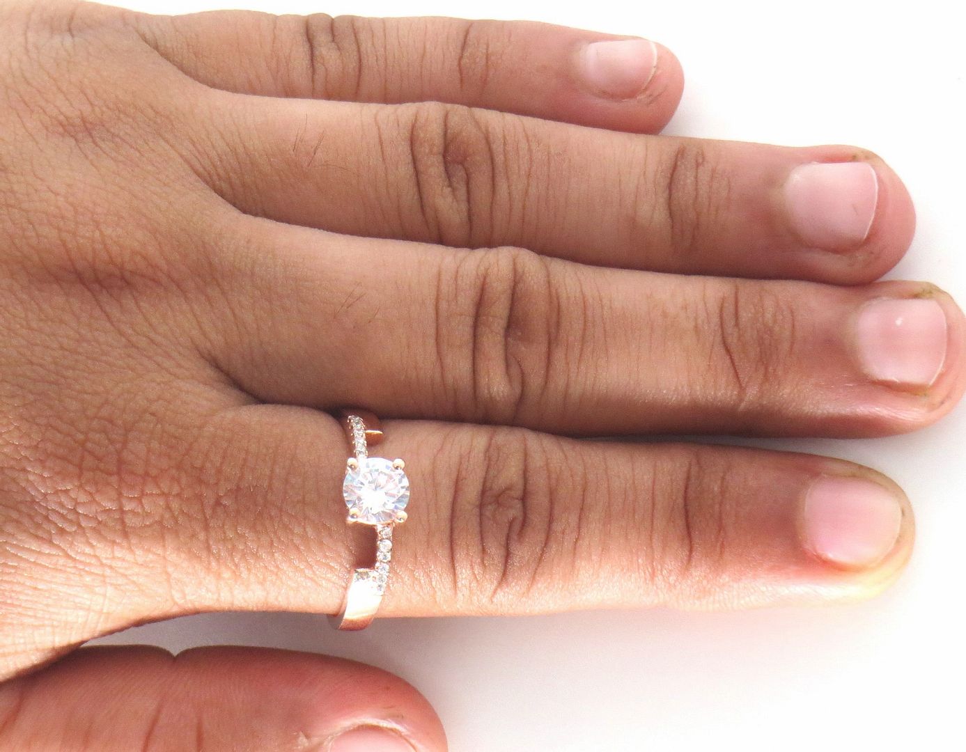 Jewelshingar Jewellery American Diamond Clear Colour Size 16 Rose Gold Plated Ring For Girls ( 58946RIN )