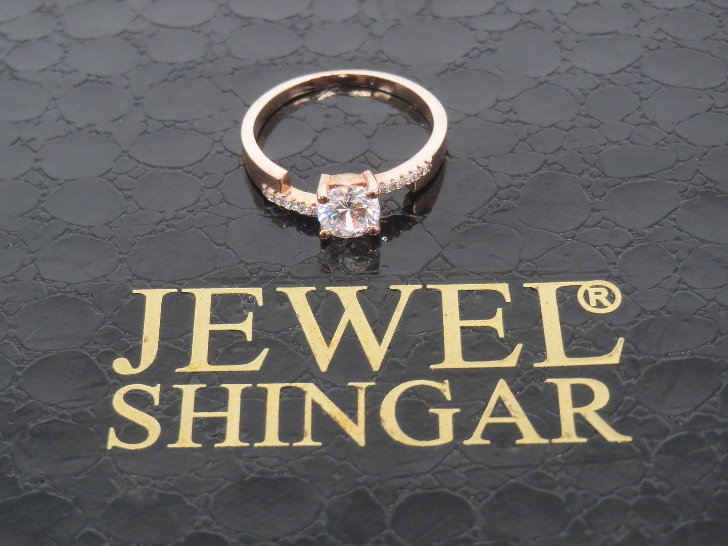 Jewelshingar Jewellery American Diamond Clear Colour Size 16 Rose Gold Plated Ring For Girls ( 58946RIN )