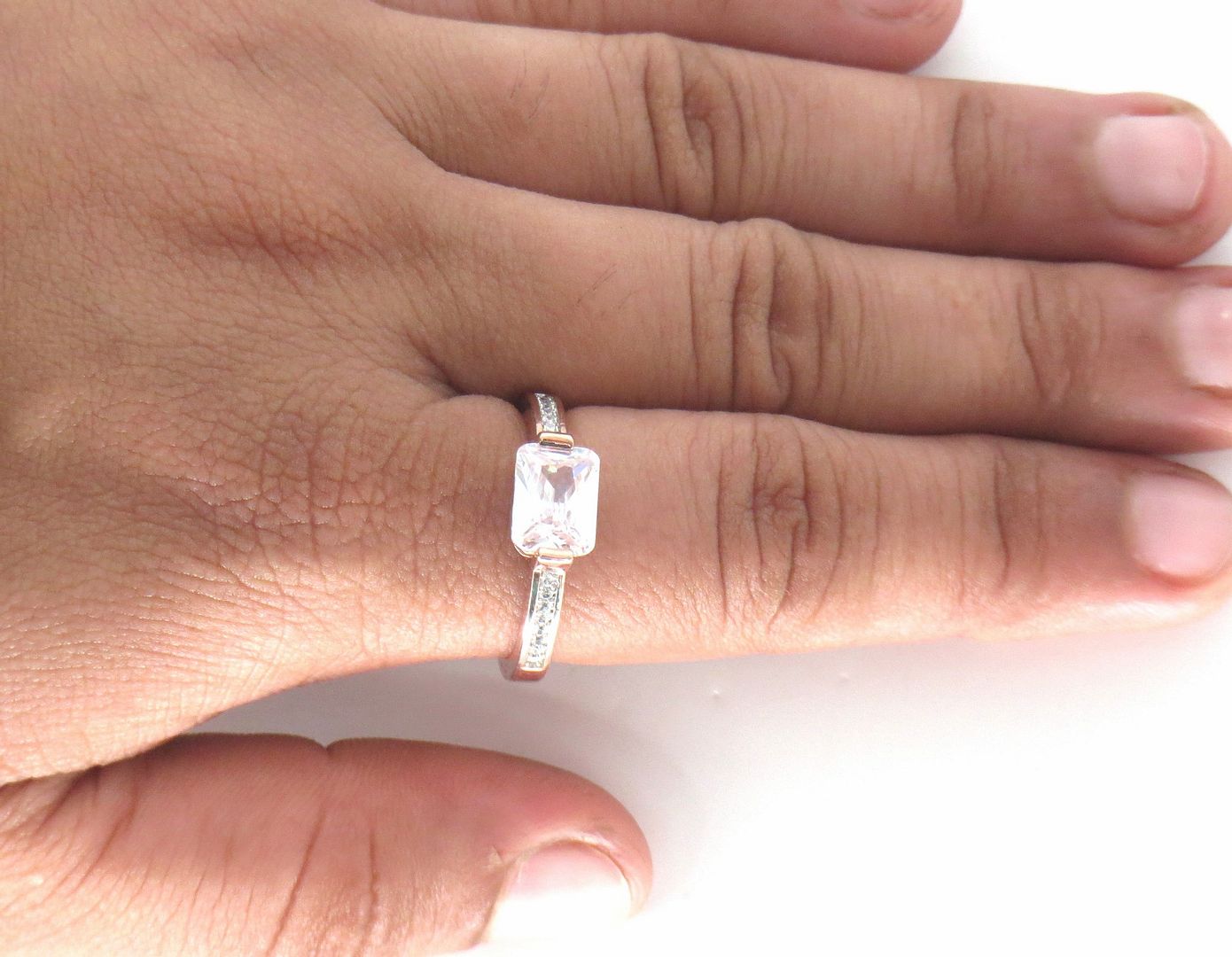 Jewelshingar Jewellery American Diamond Clear Colour Size 16 Rose Gold Plated Ring For Girls ( 58956RIN )