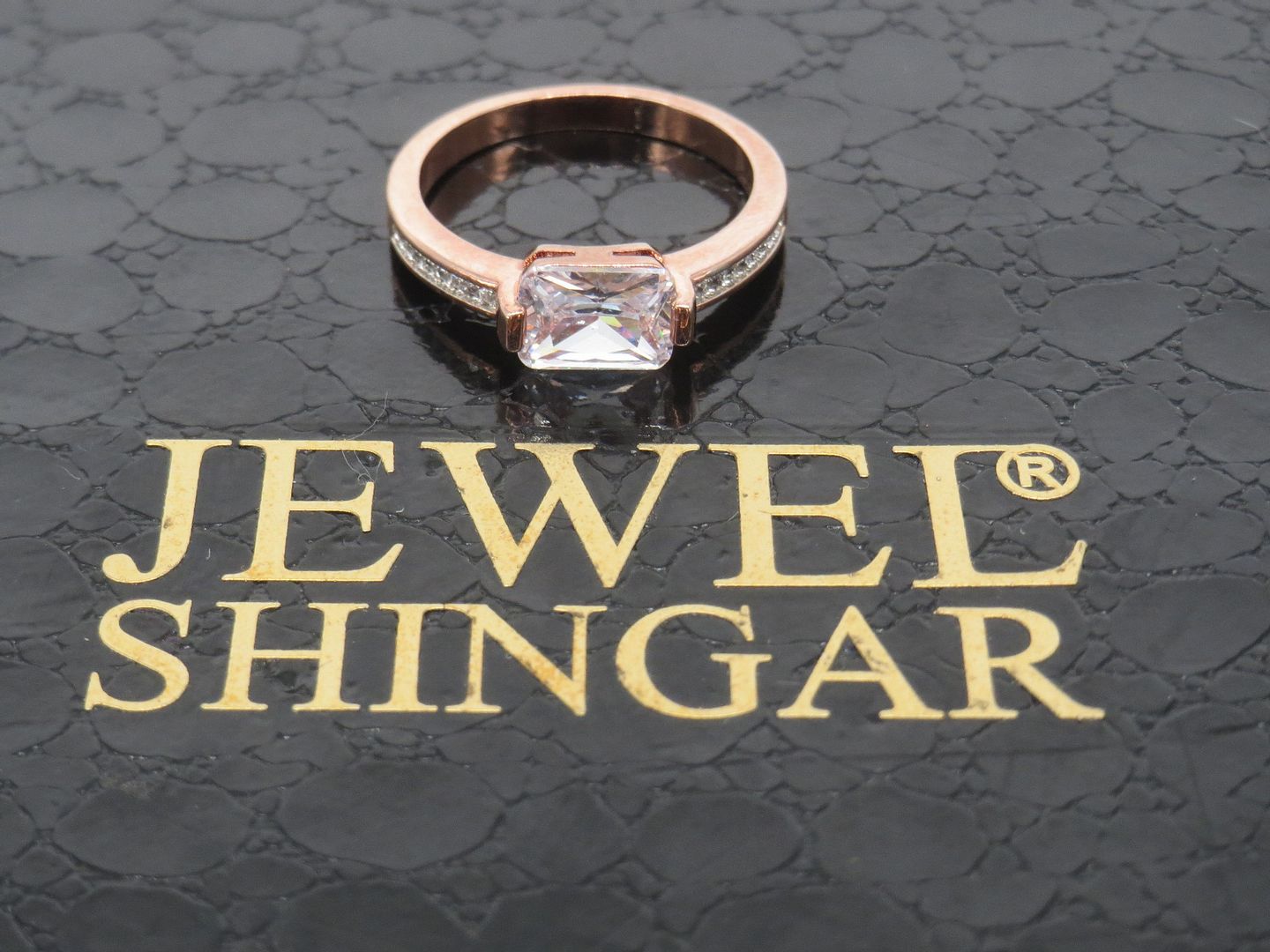 Jewelshingar Jewellery American Diamond Clear Colour Size 16 Rose Gold Plated Ring For Girls ( 58956RIN )