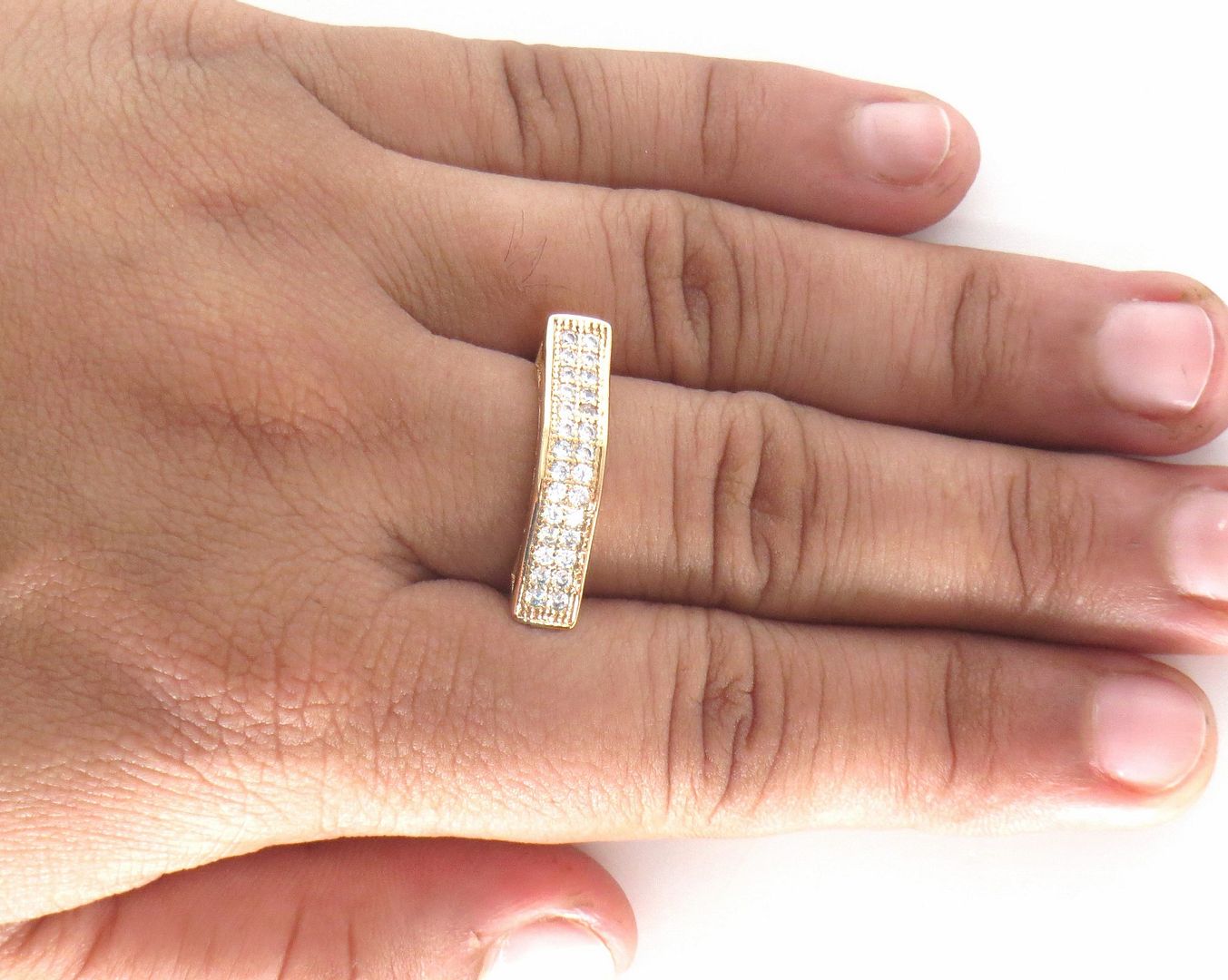 Jewelshingar Jewellery American Diamond Clear Colour Size 14 Rose Gold Plated Ring For Girls ( 58965RIN )